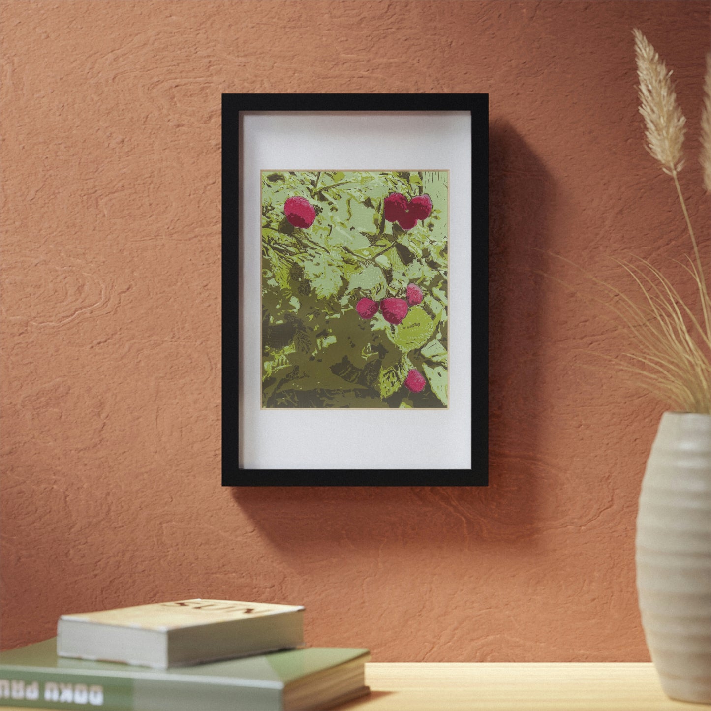 Raspberries Framed Posters, Black