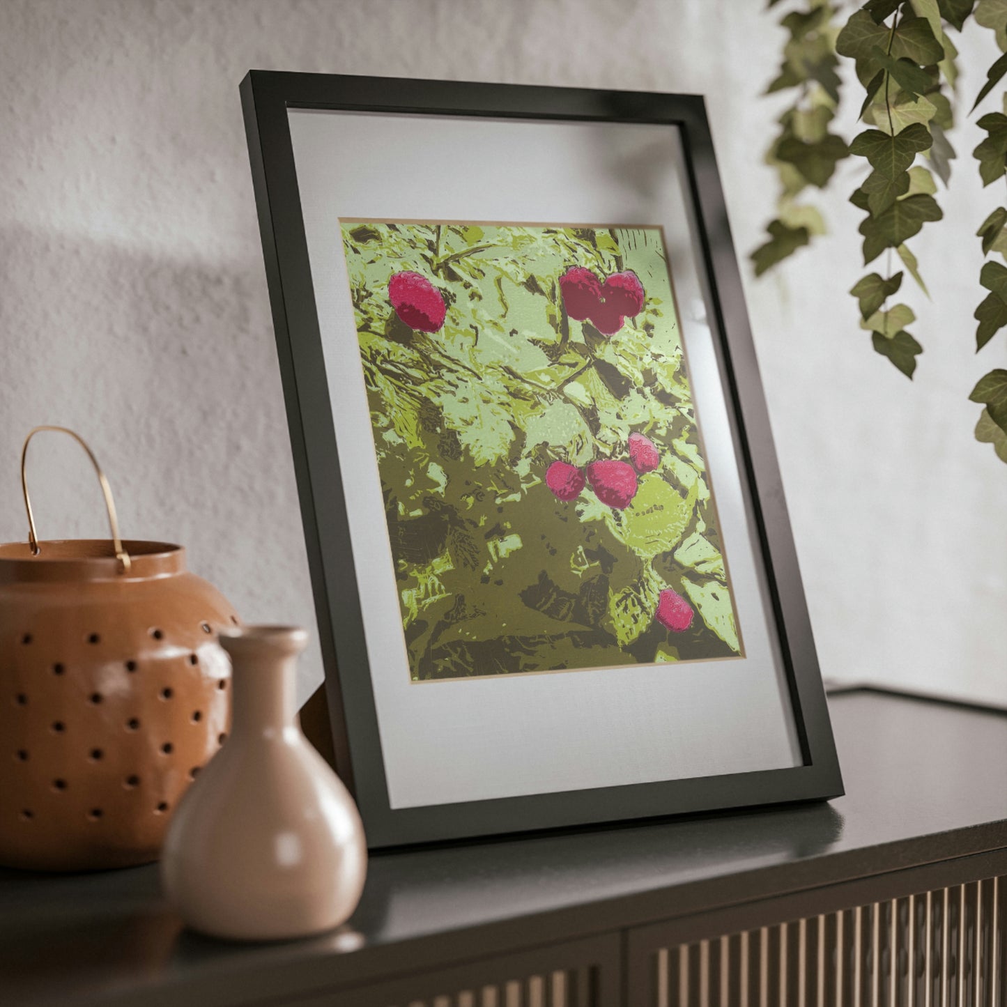 Raspberries Framed Posters, Black